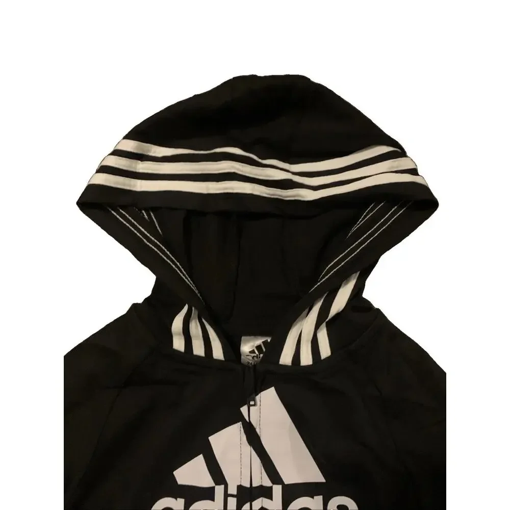 Adidas Baby 24M Black Hooded One Piece Tracksuit Coverall Full Zip NWT